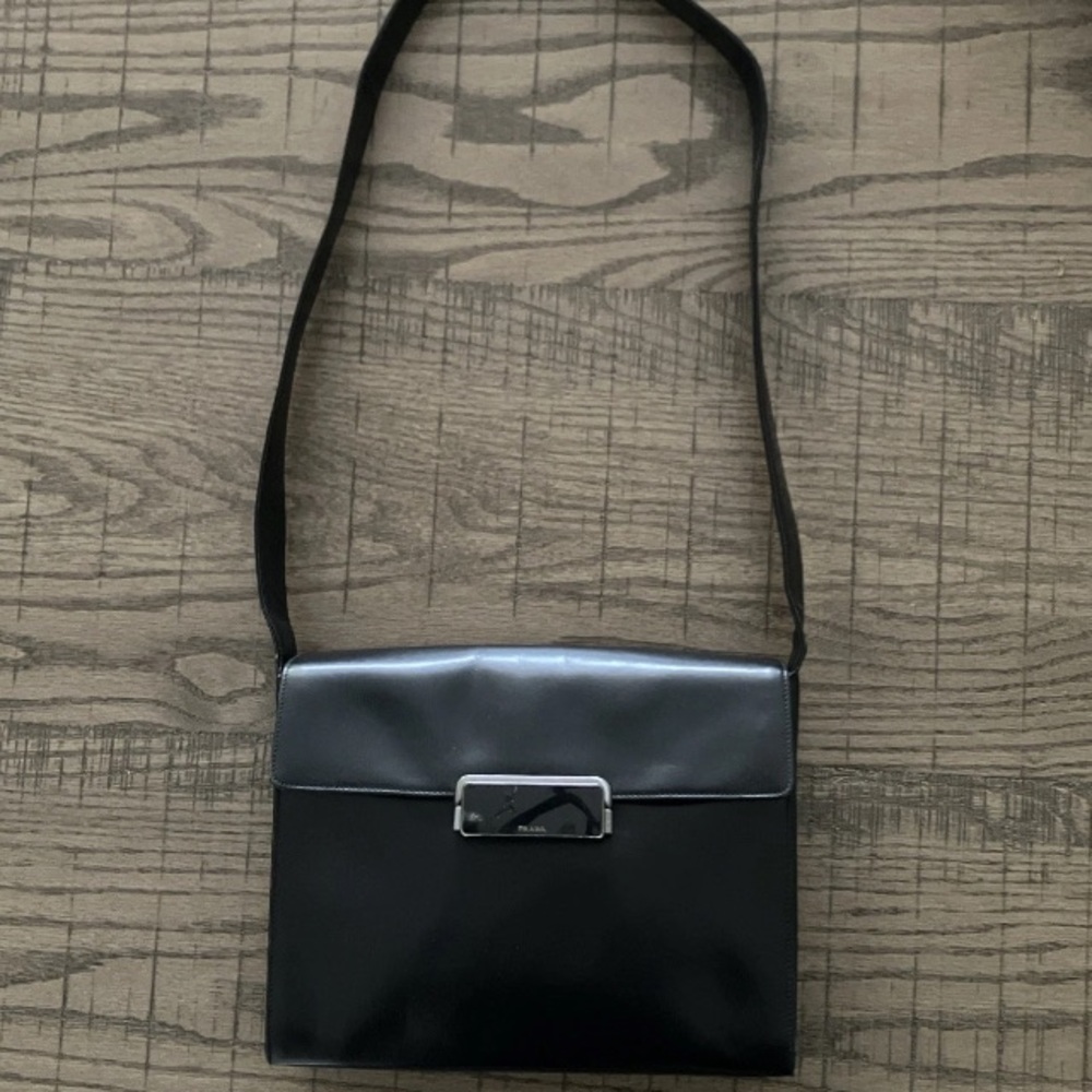 PRADA Vitelli Borsa In Pelle Leather Shoulder Bag Black Small Cross Body Italy - Picture 9 of 16